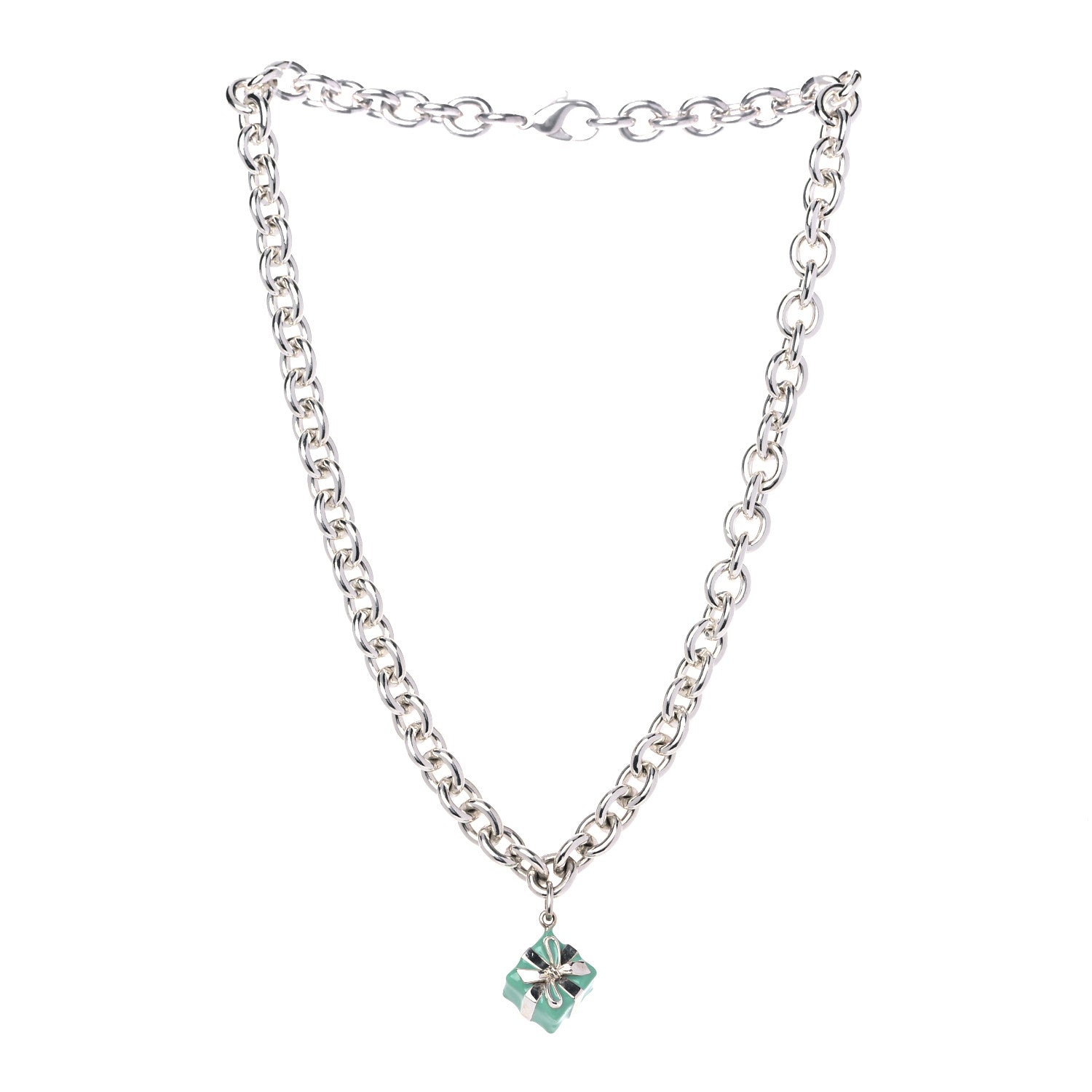 Tiffany Sterling Silver Enamel Gift Box Charm Choker Necklace Blue 2 of 6