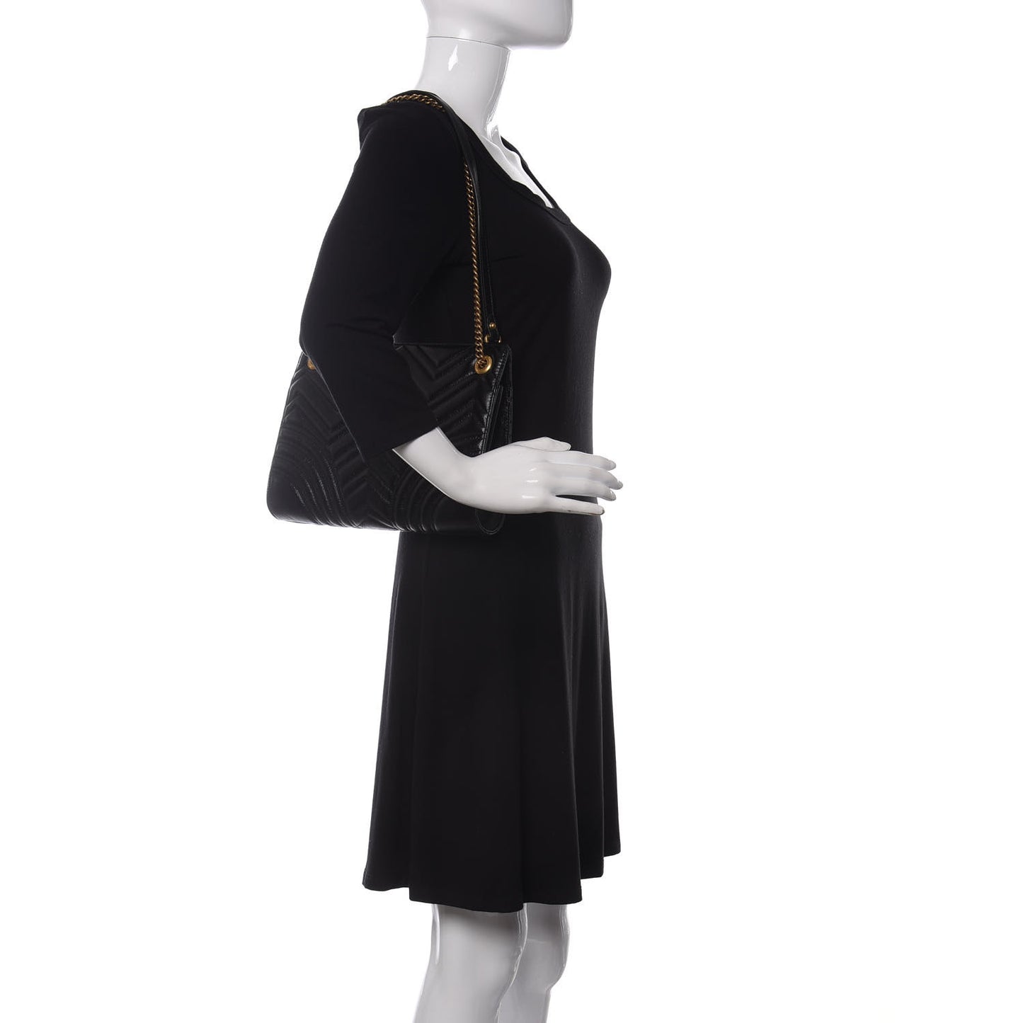 Azalea Calfskin Matelasse Heart Medium GG Marmont Slim Shoulder Bag Black