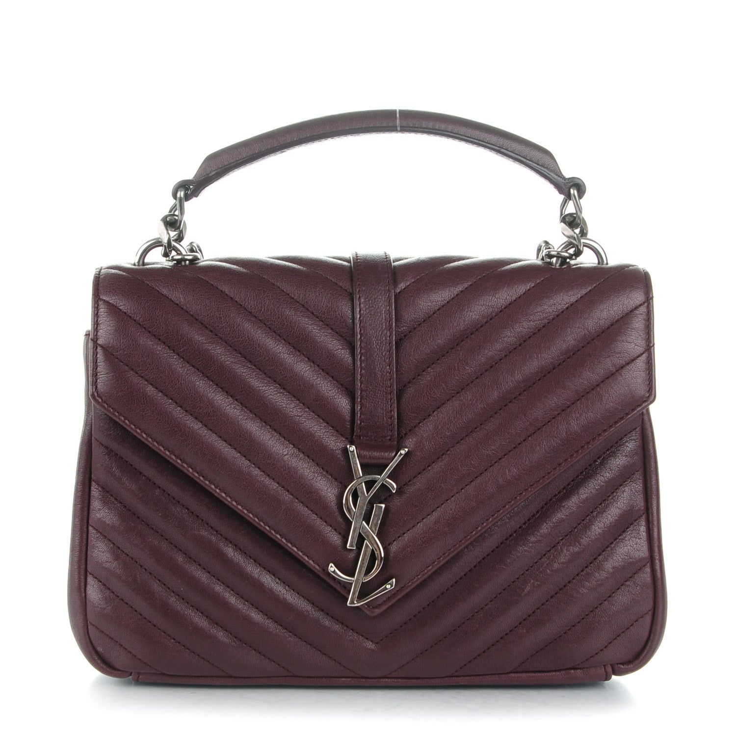 Saint Laurent Sheepskin Matelasse Chevron Monogram Medium College Bag Amaranto 1 of 7