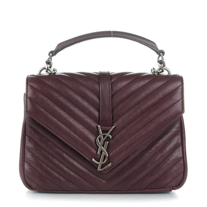 Saint Laurent Sheepskin Matelasse Chevron Monogram Medium College Bag Amaranto 1 of 7
