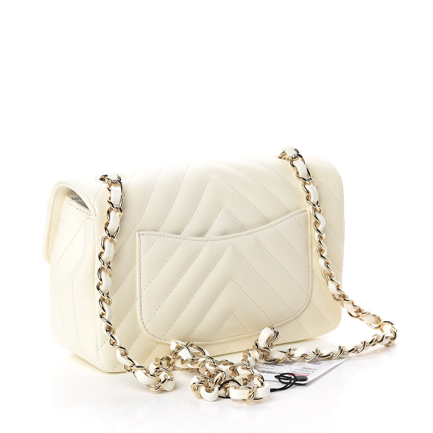 Lambskin Chevron Quilted Mini Rectangular Flap White