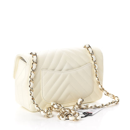Chanel Lambskin Chevron Quilted Mini Rectangular Flap White 3 of 10