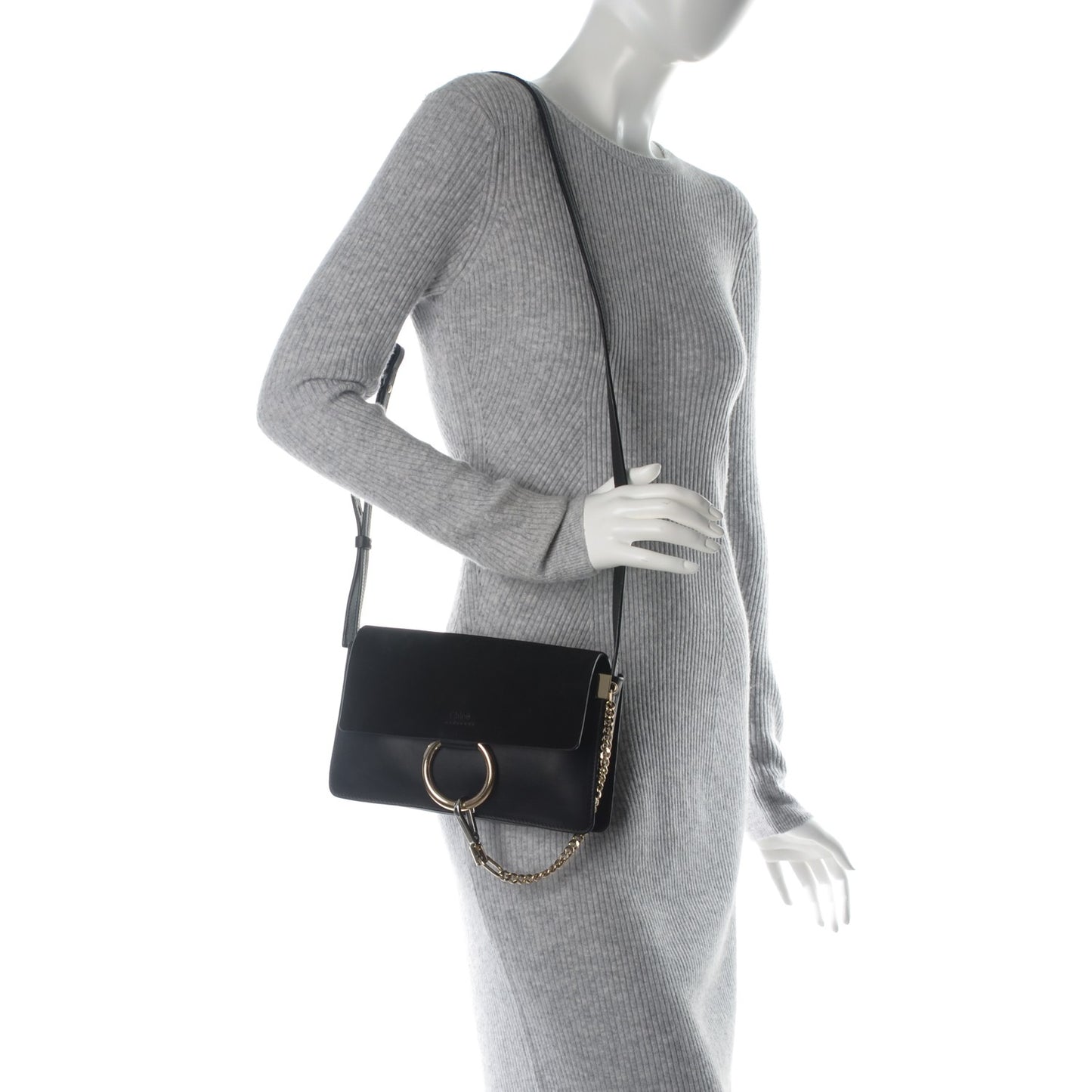 Suede Calfskin Small Faye Shoulder Bag Black