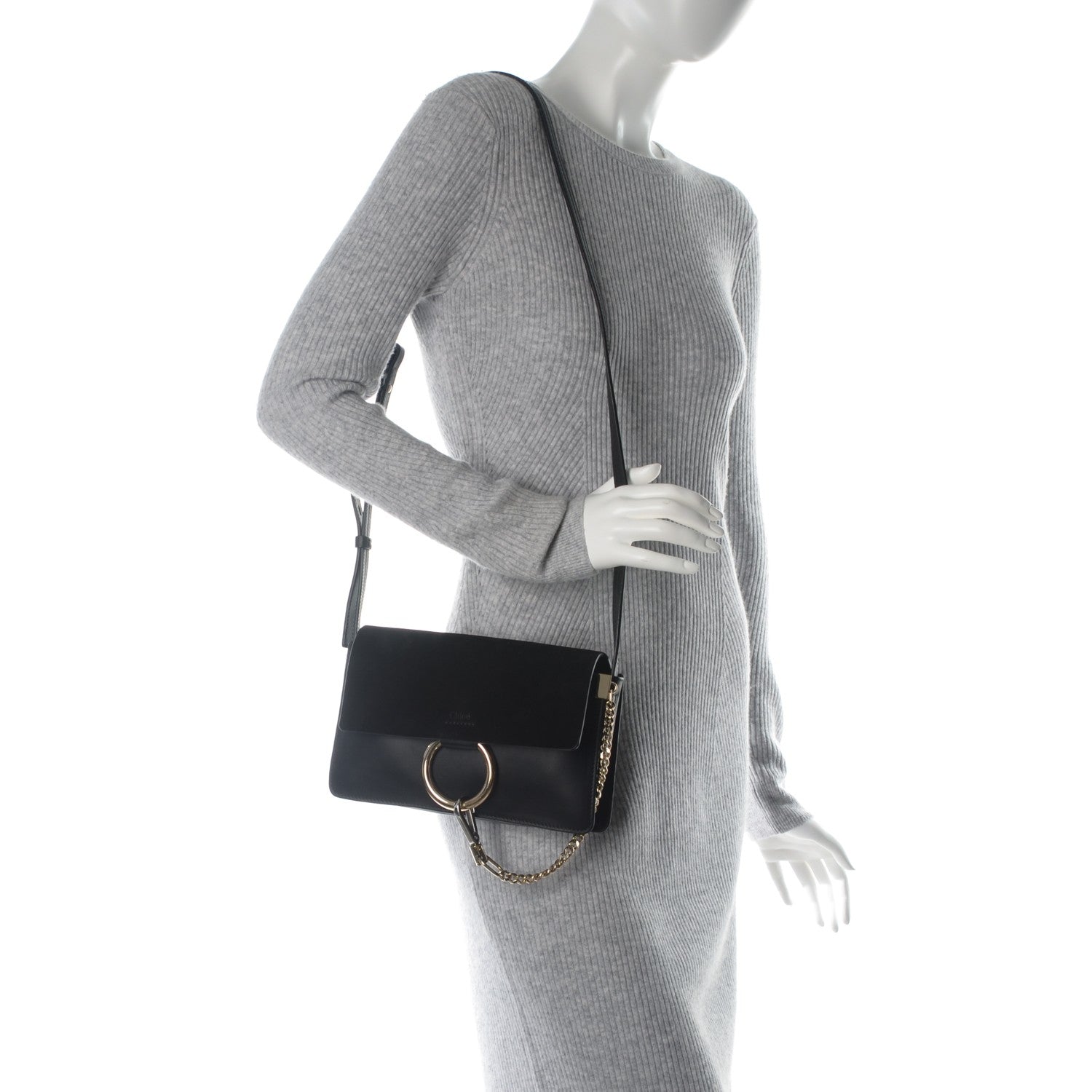Chloe Suede Calfskin Small Faye Shoulder Bag Black 2 of 7