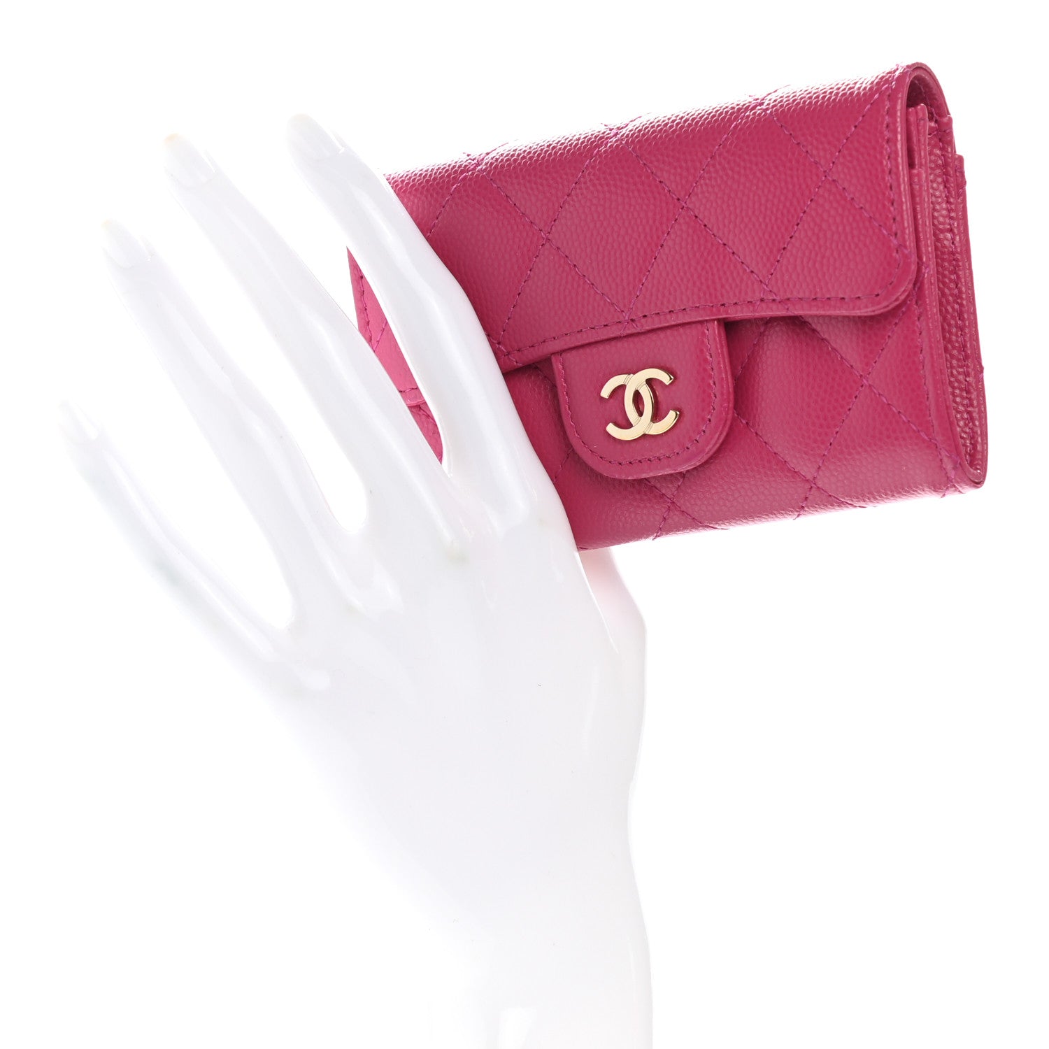 Chanel Caviar Quilted Flap Card Holder Wallet Fuchsia 2 of 9