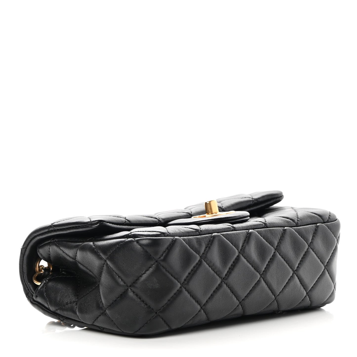 Lambskin Quilted Mini Rectangular Pearl Crush Flap Black