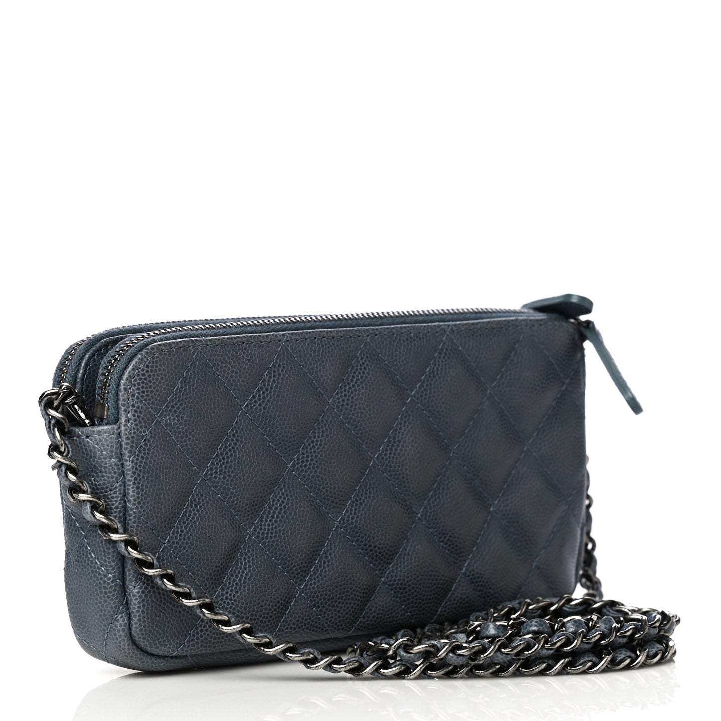 Caviar Quilted Small Clutch With Chain Grey
