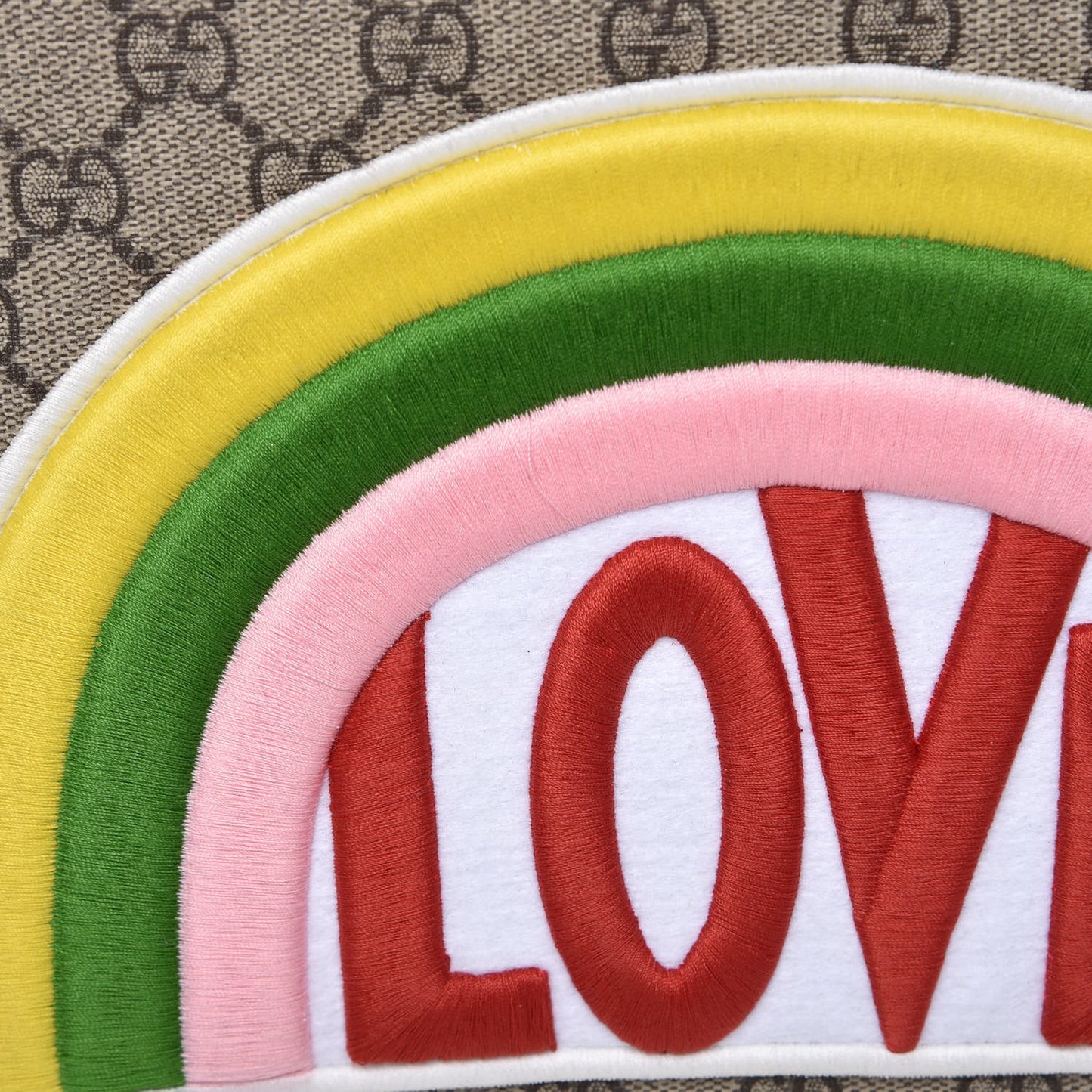 Calfskin GG Supreme Monogram Embroidered Rainbow Love Zip Pouch Red