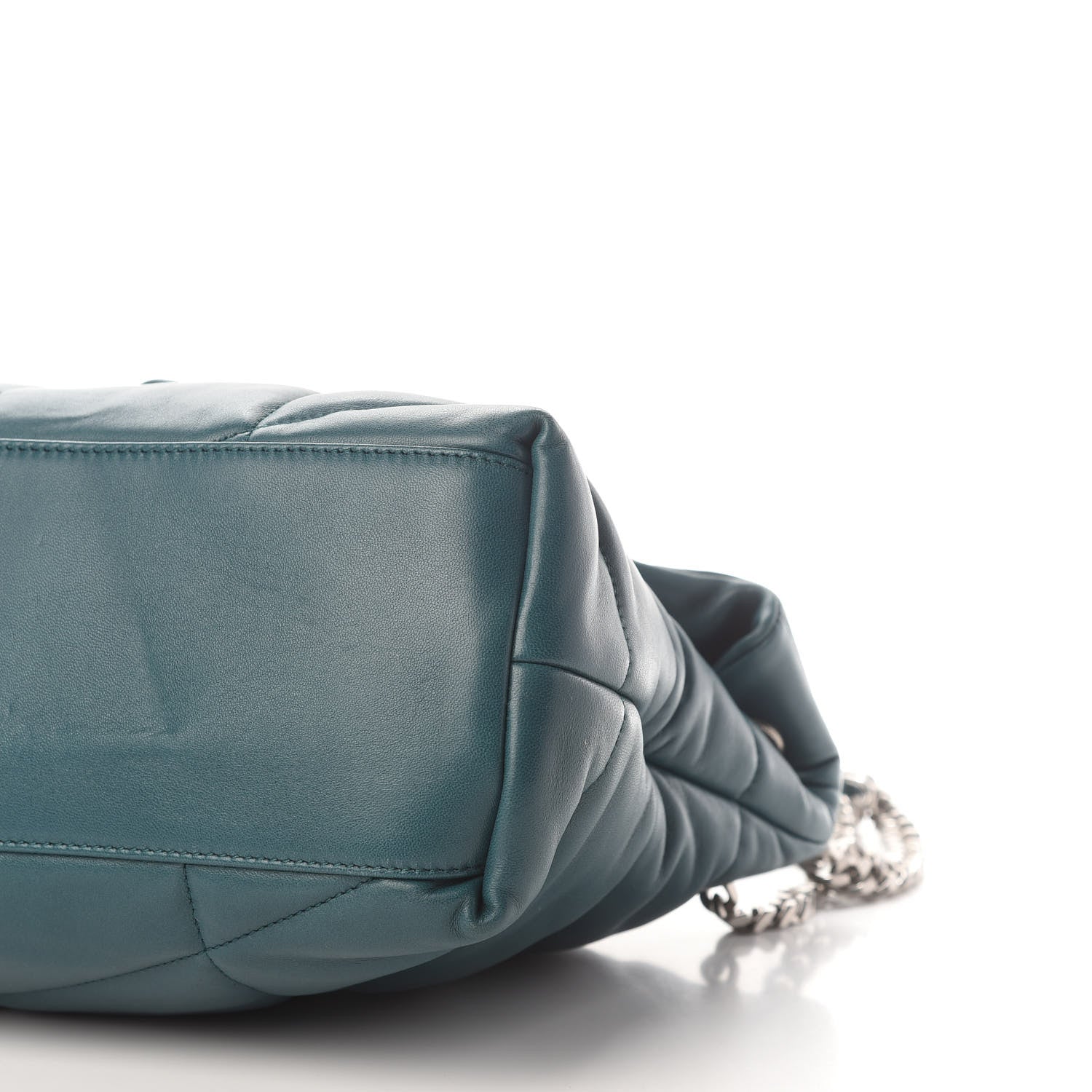 Saint Laurent Lambskin Quilted Medium Loulou Puffer Monogram Chain Satchel Vert Canard 8 of 8