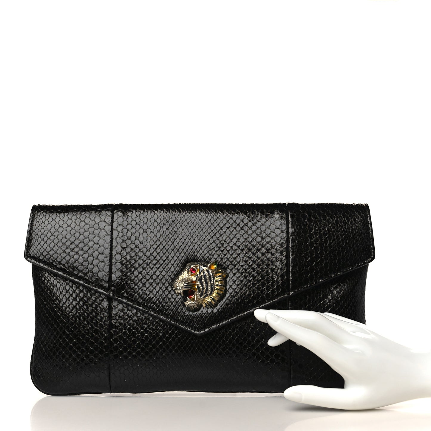 Snakeskin Rajah Broadway Envelope Clutch Black