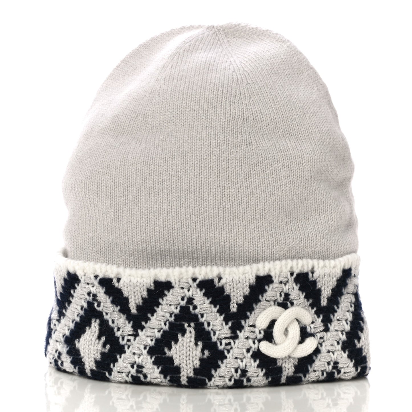 Cashmere Blend CC Beanie Hat With Gloves Set White Navy Blue