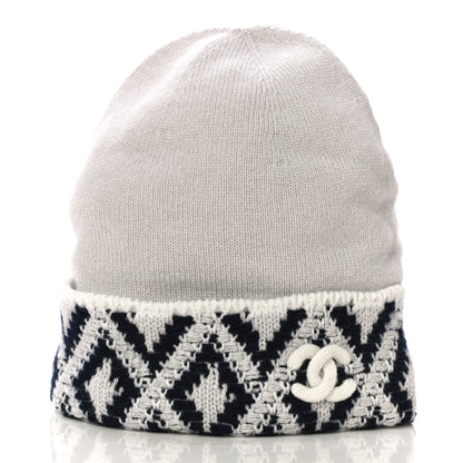 Chanel Cashmere Blend CC Beanie Hat With Gloves Set White Navy Blue 2 of 10