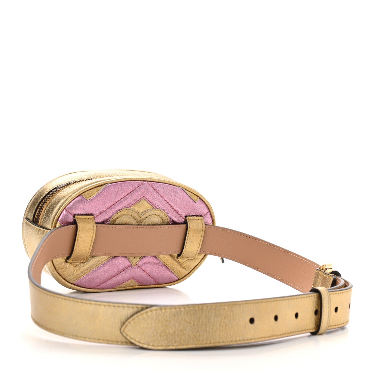 Gucci Metallic Nappa Matelasse Heart GG Marmont Belt Bag 95 38 Oro Vecchio Rosa 3 of 11