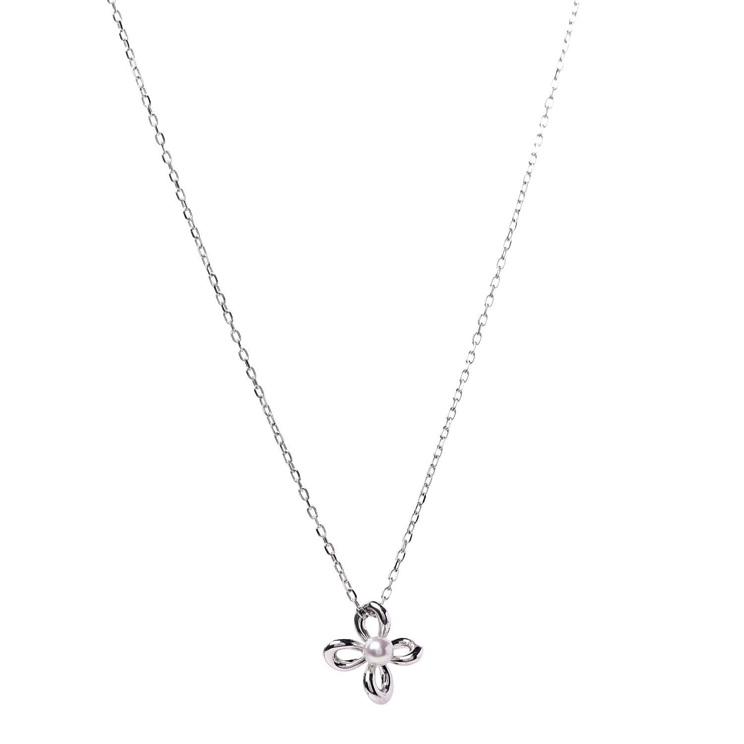 Mikimoto 18K White Gold Pearl 4mm Flower Pendant Necklace 1 of 6