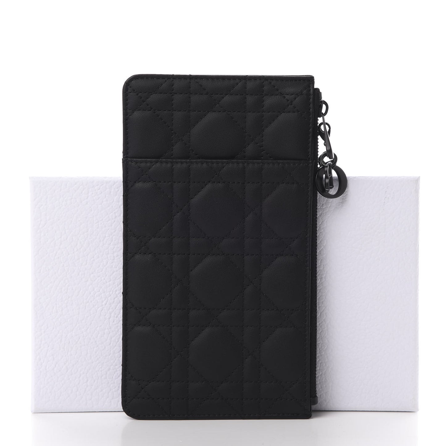 Ultra Matte Calfskin Cannage Large Lady Dior Zip Wallet Black