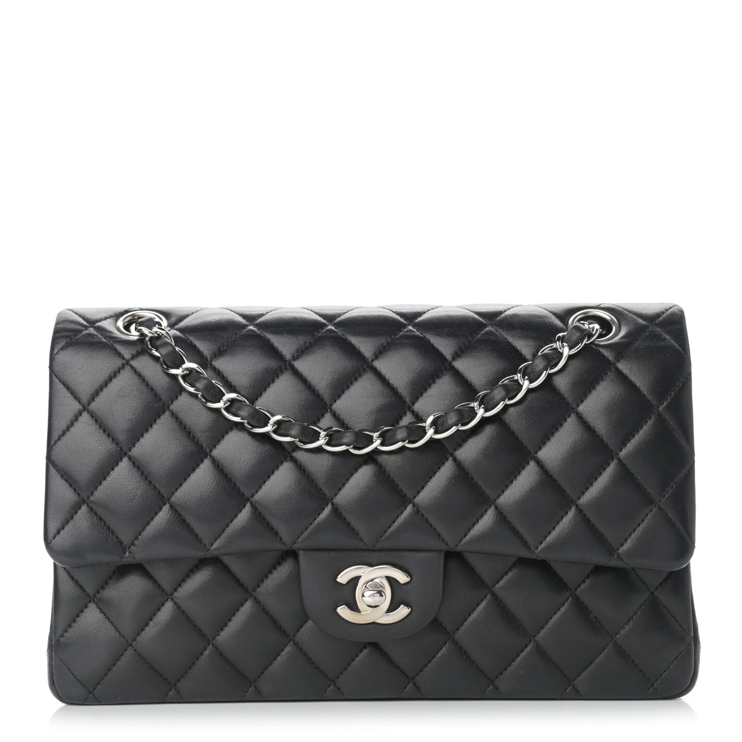 Lambskin Quilted Medium Double Flap Black