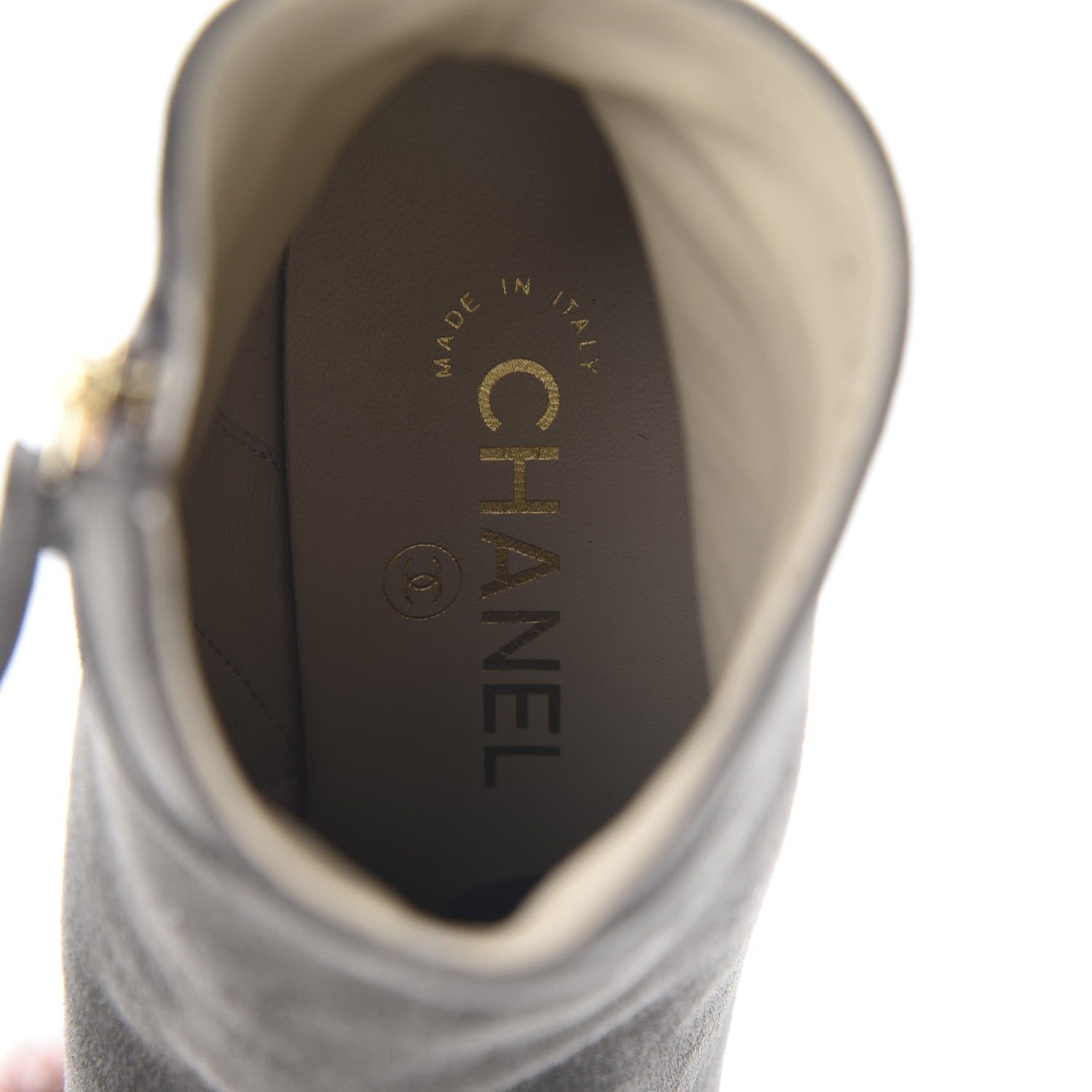 Chanel Suede Calfskin Satin Cap Toe Short Boots 37.5 Grey Black 6 of 11