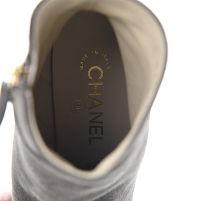Chanel Suede Calfskin Satin Cap Toe Short Boots 37.5 Grey Black 6 of 11