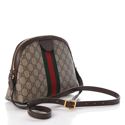 Gucci GG Supreme Monogram Textured Dollar Calfskin Web Small Ophidia Dome Shoulder Bag Beige Ebony New Acero 3 of 9
