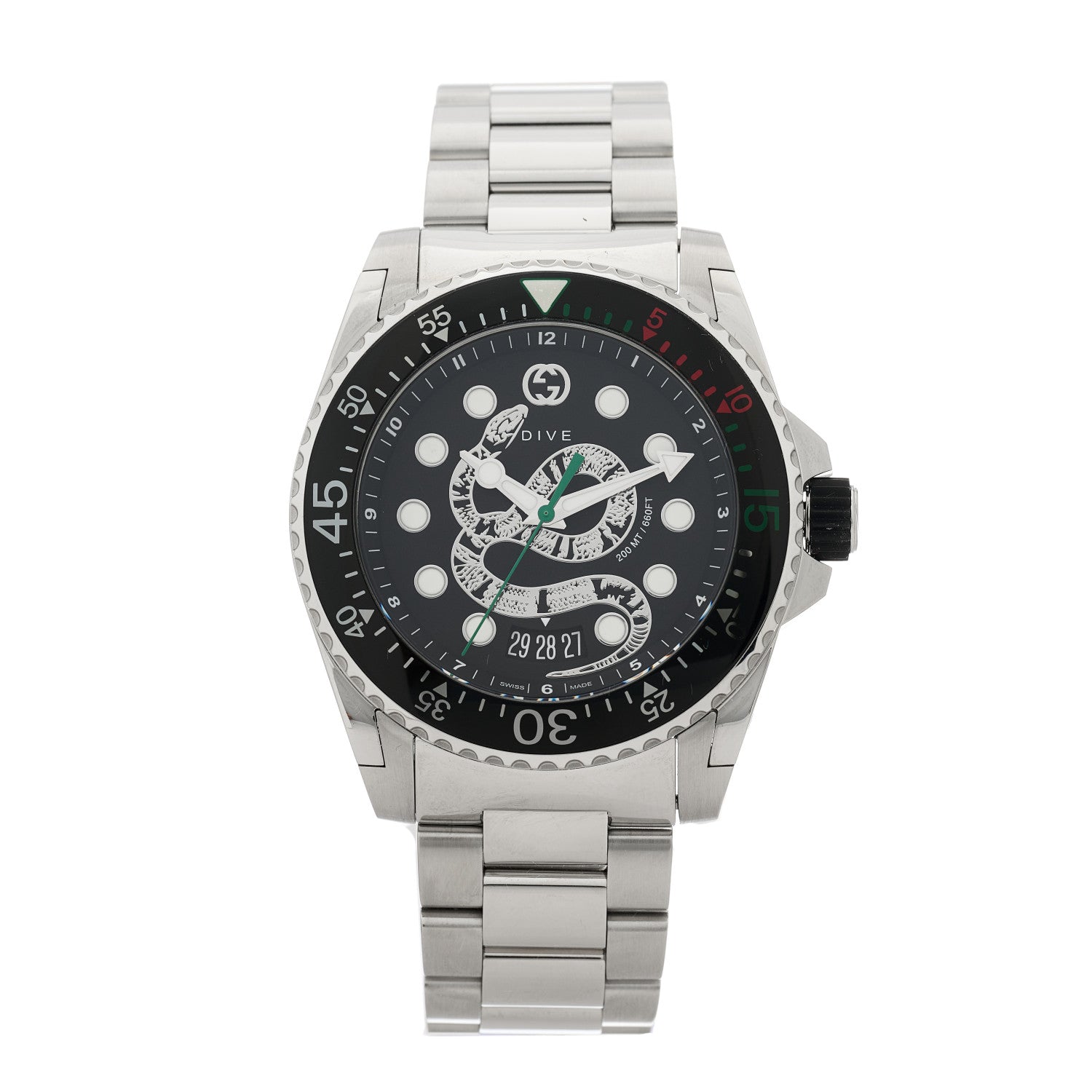Gucci Stainless Steel 45mm Dive Snake Quartz Watch Black 1 of 5