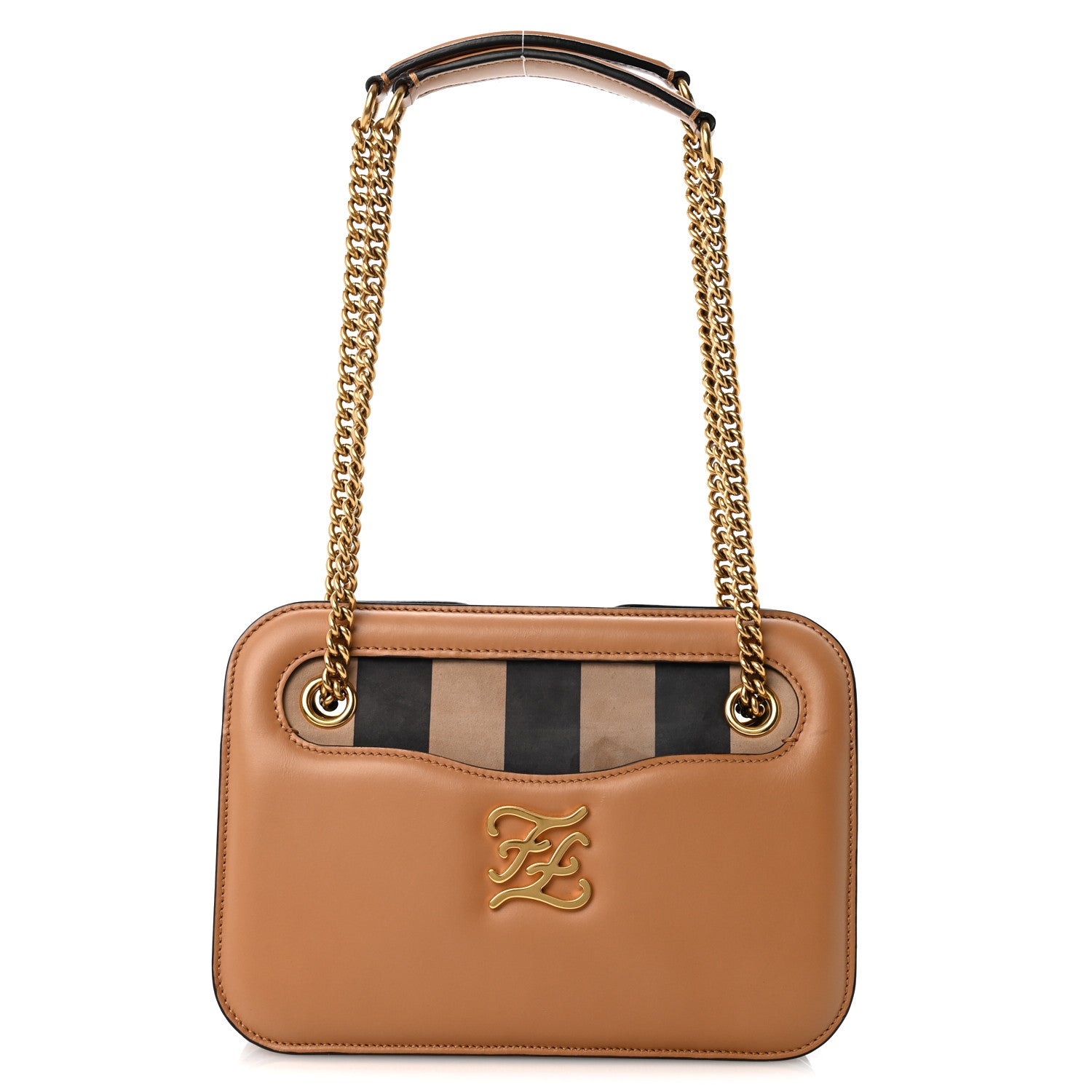 Fendi Vitello King Nubuck Pequin Karligraphy Pocket Shoulder Bag Biscuit Tobacco Moro 1 of 12