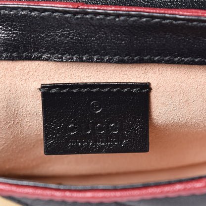 Gucci Vintage Effect Calfskin Matelasse Diagonal Striped Super Mini Torchon GG Marmont Shoulder Bag Black Beige 6 of 11