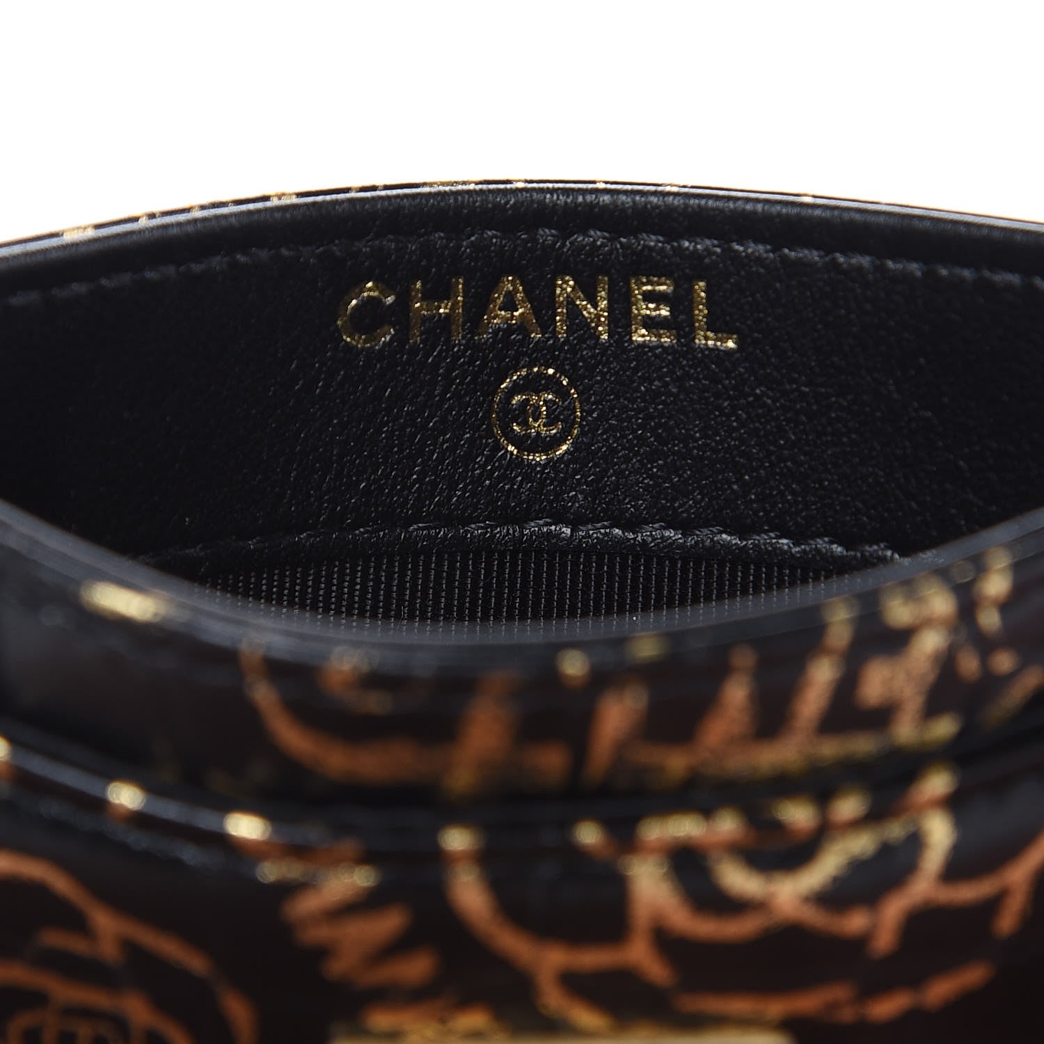 Chanel Calfskin Crocodile Embossed Graffiti 2.55 Cocodile Reissue Card Holder Black Gold 8 of 9