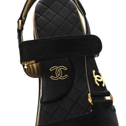 Chanel Satin CC Flat Sandals 39 Black Gold 6 of 7