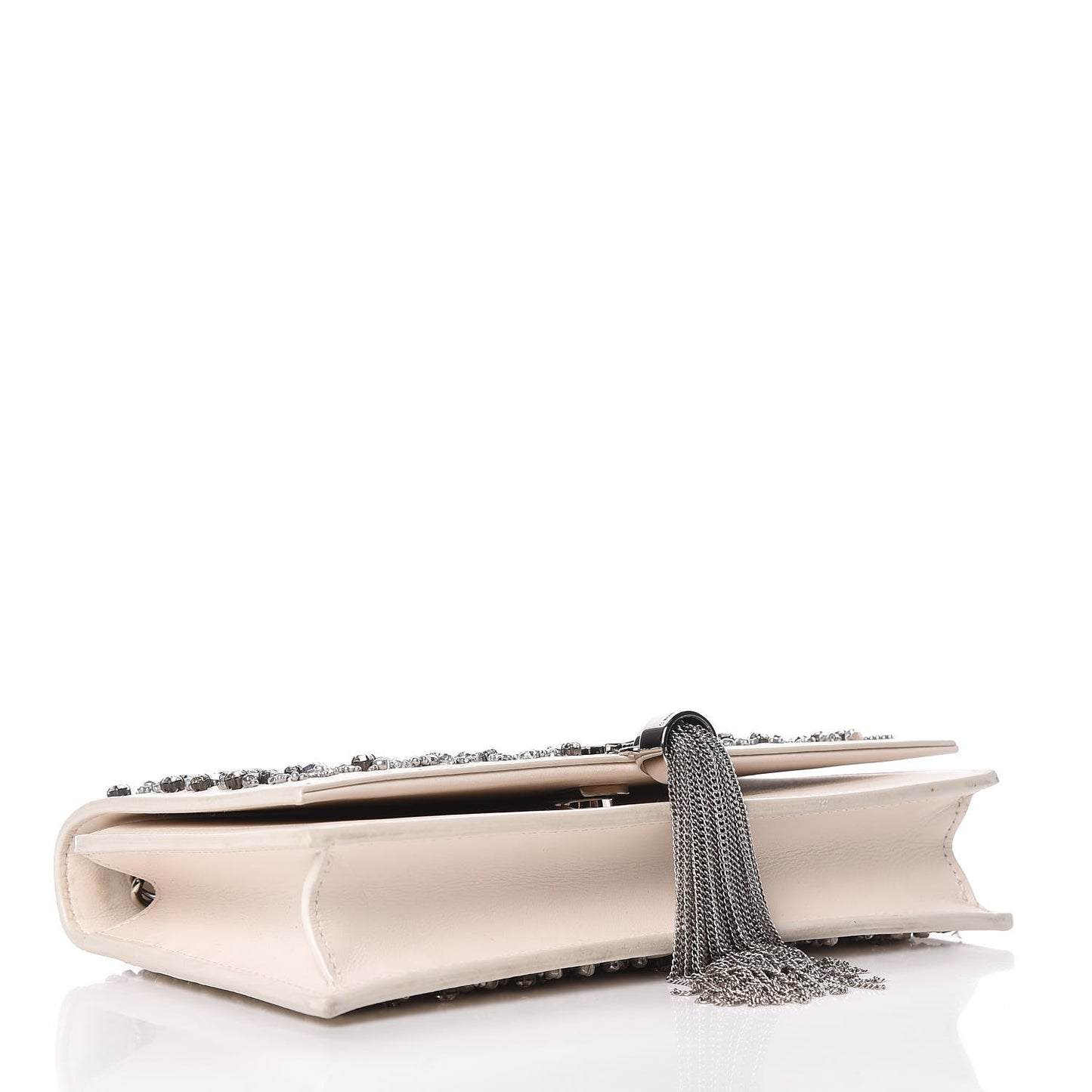 Calfskin Bead Embellished Kate Monogram Tassel Chain Wallet White