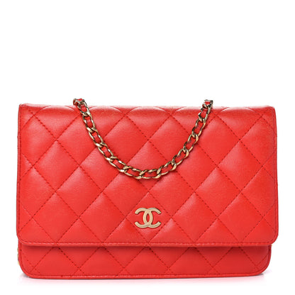 Chanel Lambskin Quilted Wallet On Chain WOC Light Red 1 of 11