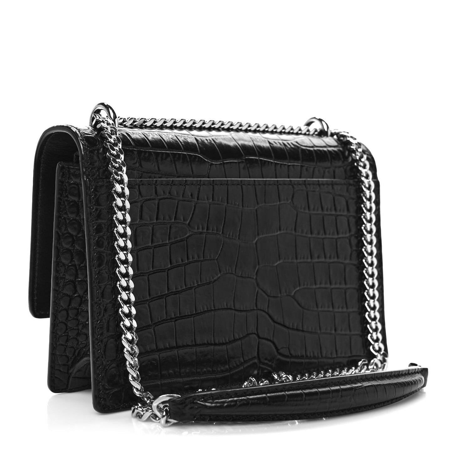 Calfskin Crocodile Embossed Monogram Sunset Chain Wallet Black