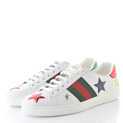 Gucci Calfskin Ayers Web Star Embroidered Mens Ace Sneakers 5.5 White Multi 3 of 10