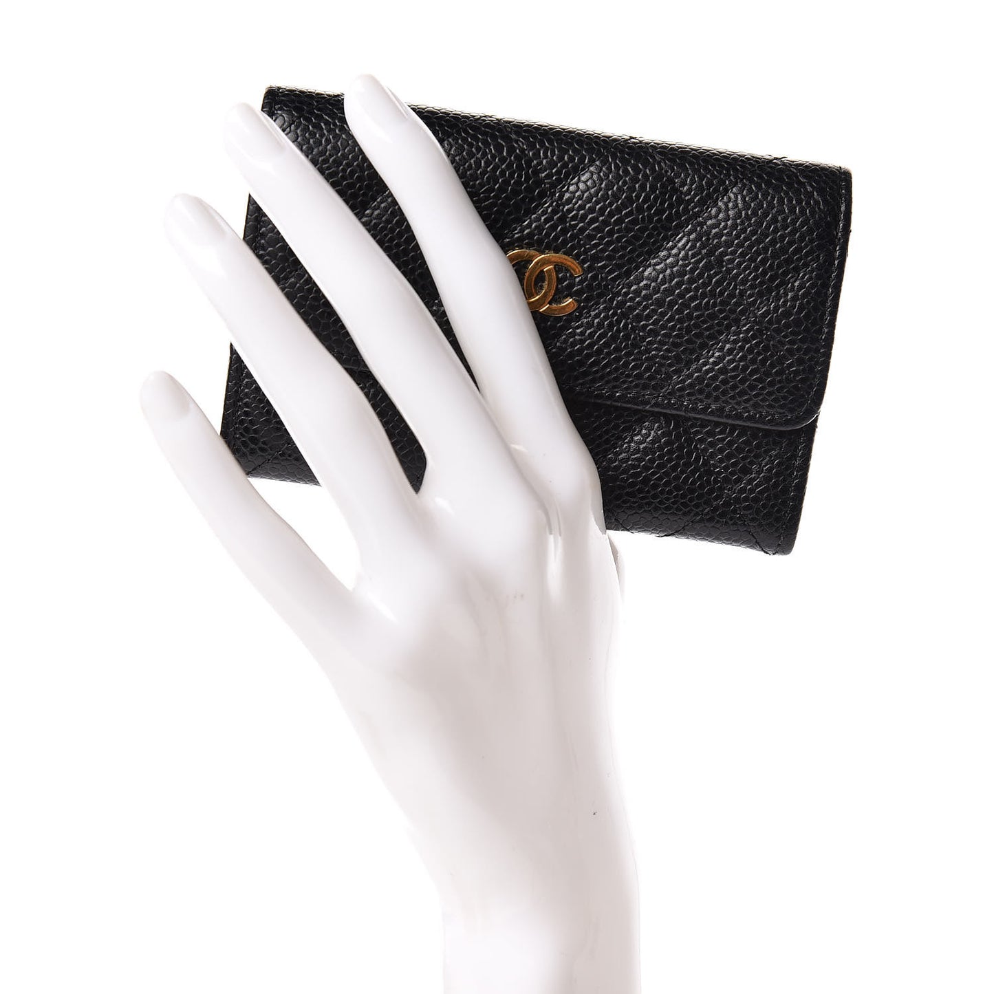 Caviar Quilted Flap Card Holder Black