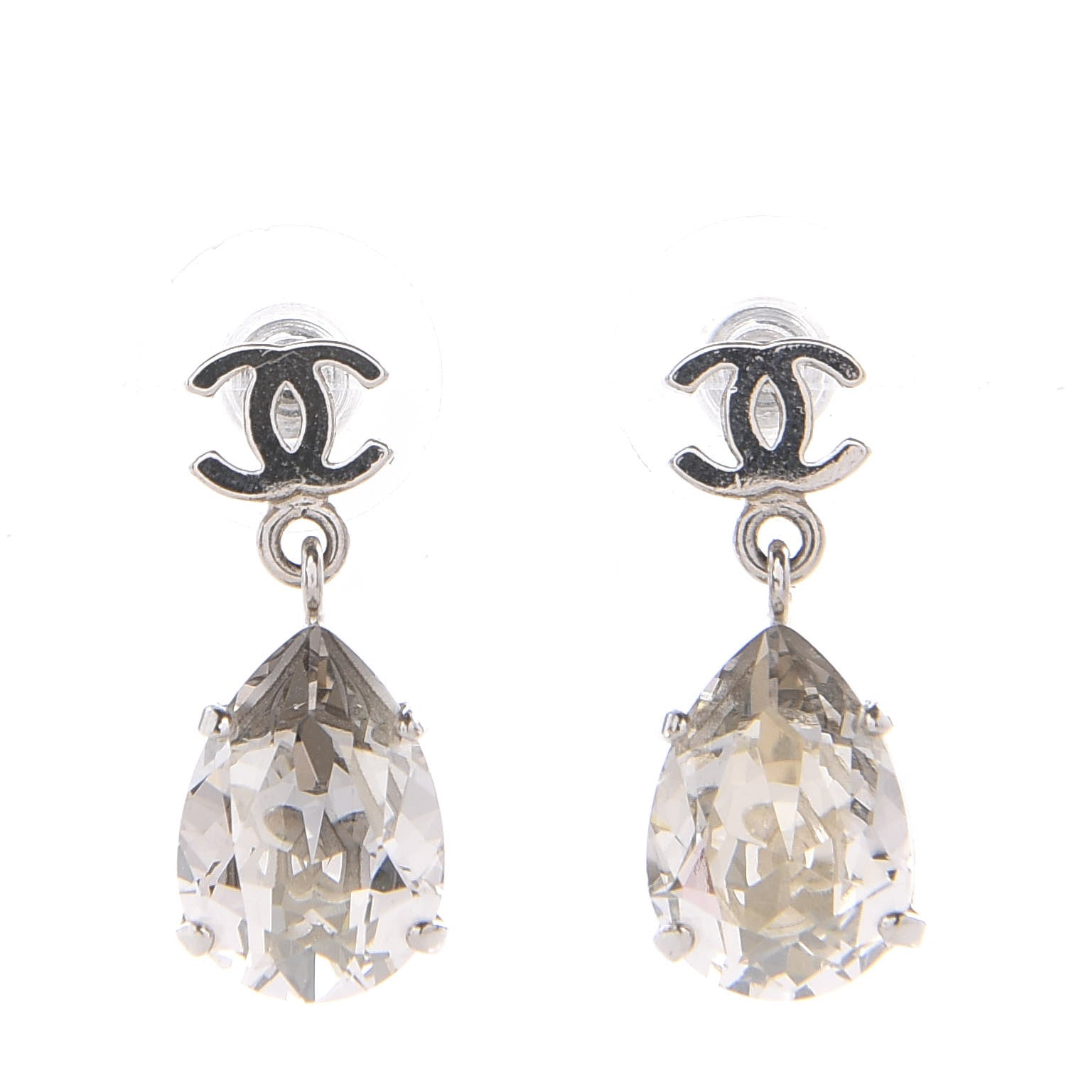 Chanel Crystal CC Tear Drop Earrings Silver 1 of 5