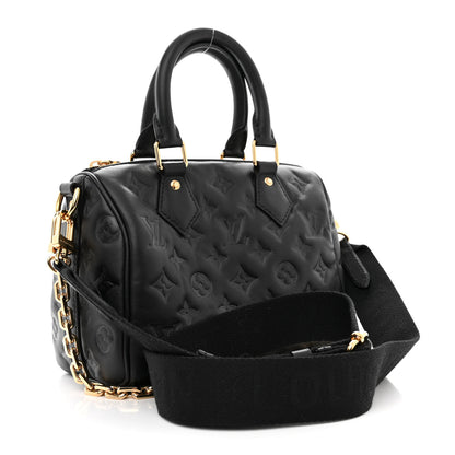 Louis Vuitton Lambskin Embossed Monogram Speedy 22 Bandouliere Black 3 of 9