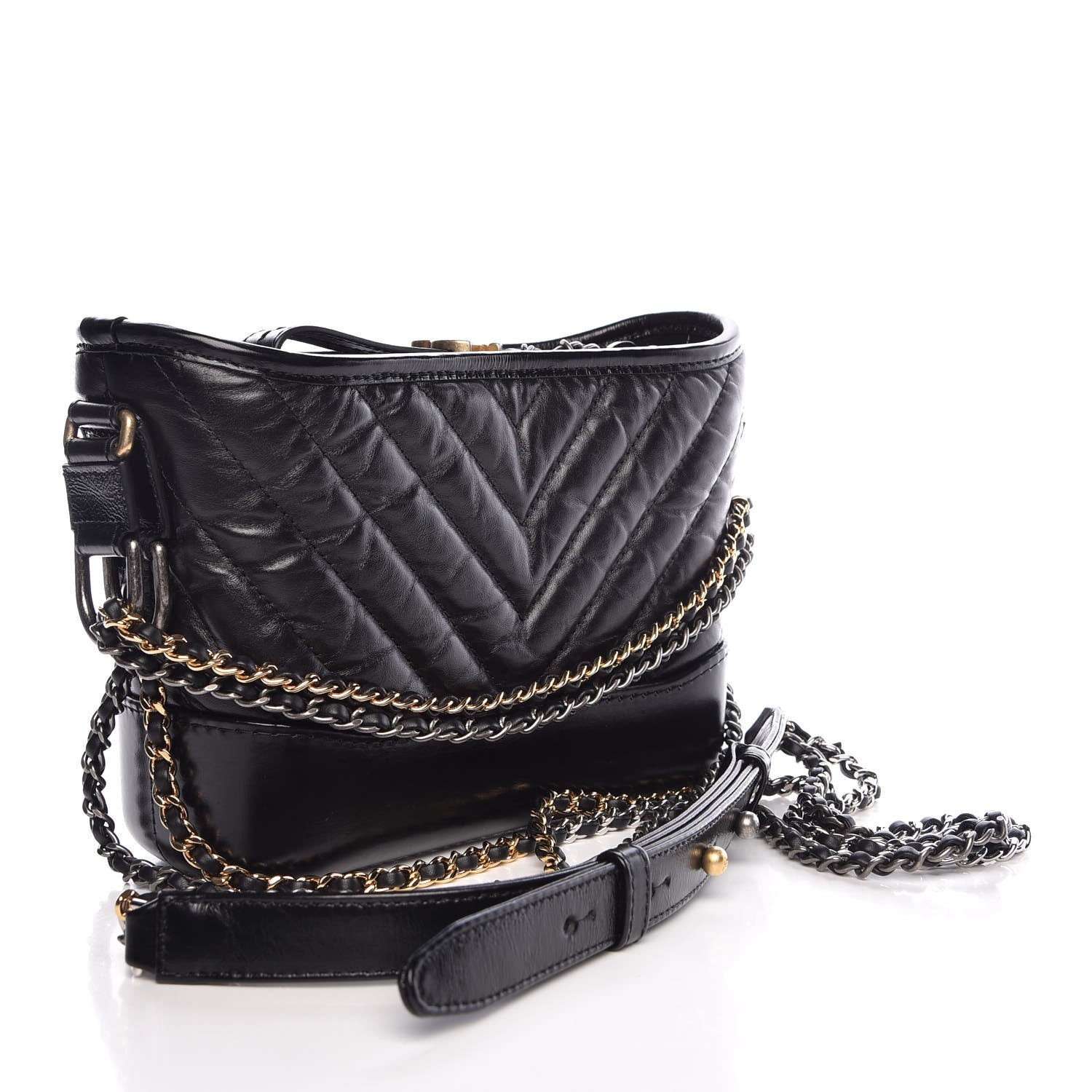 Chanel Aged Calfskin Chevron Quilted Small Gabrielle Hobo Black 3 of 8