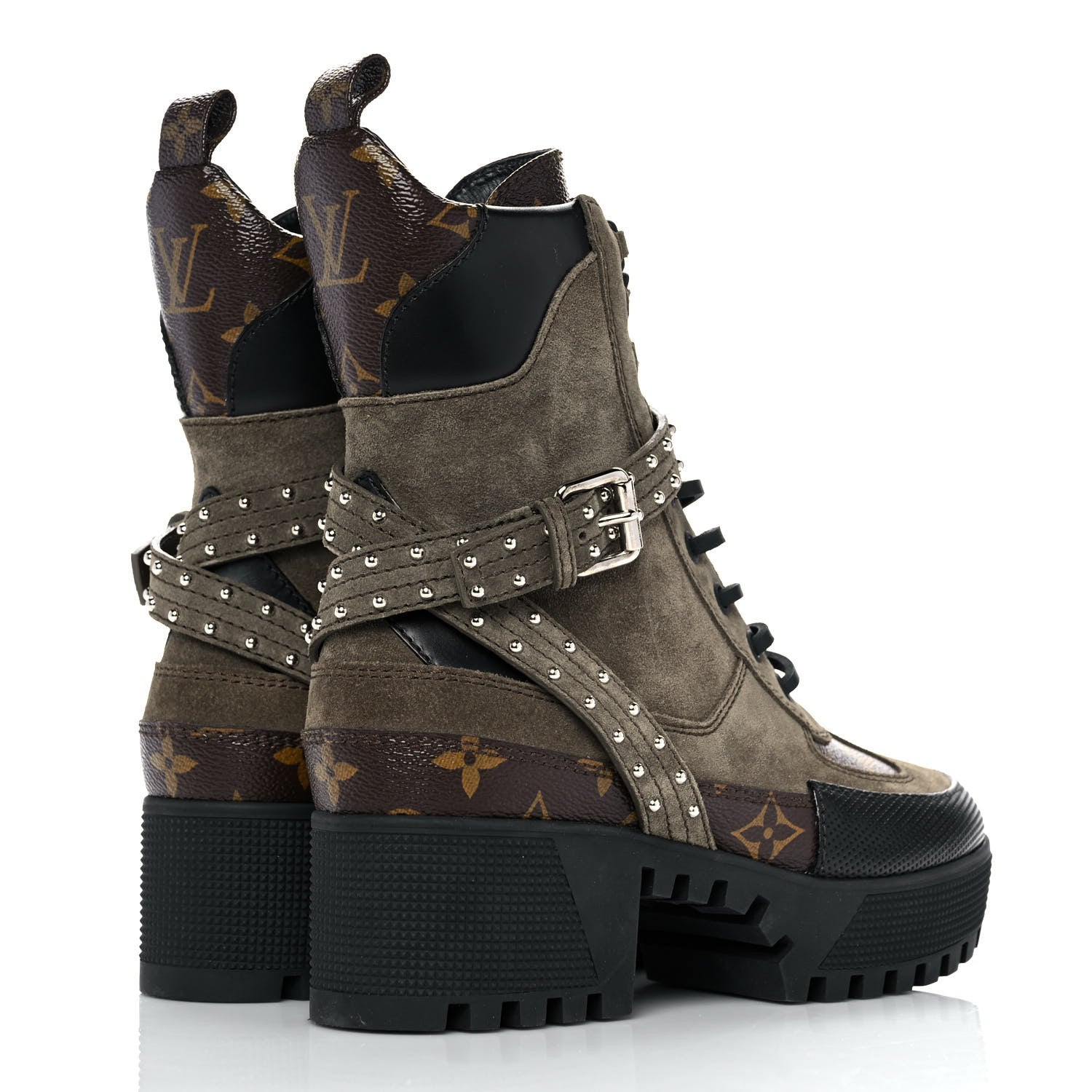 Louis Vuitton Suede Calfskin Monogram Laureate Platform Desert Boots 36 Kaki 4 of 8
