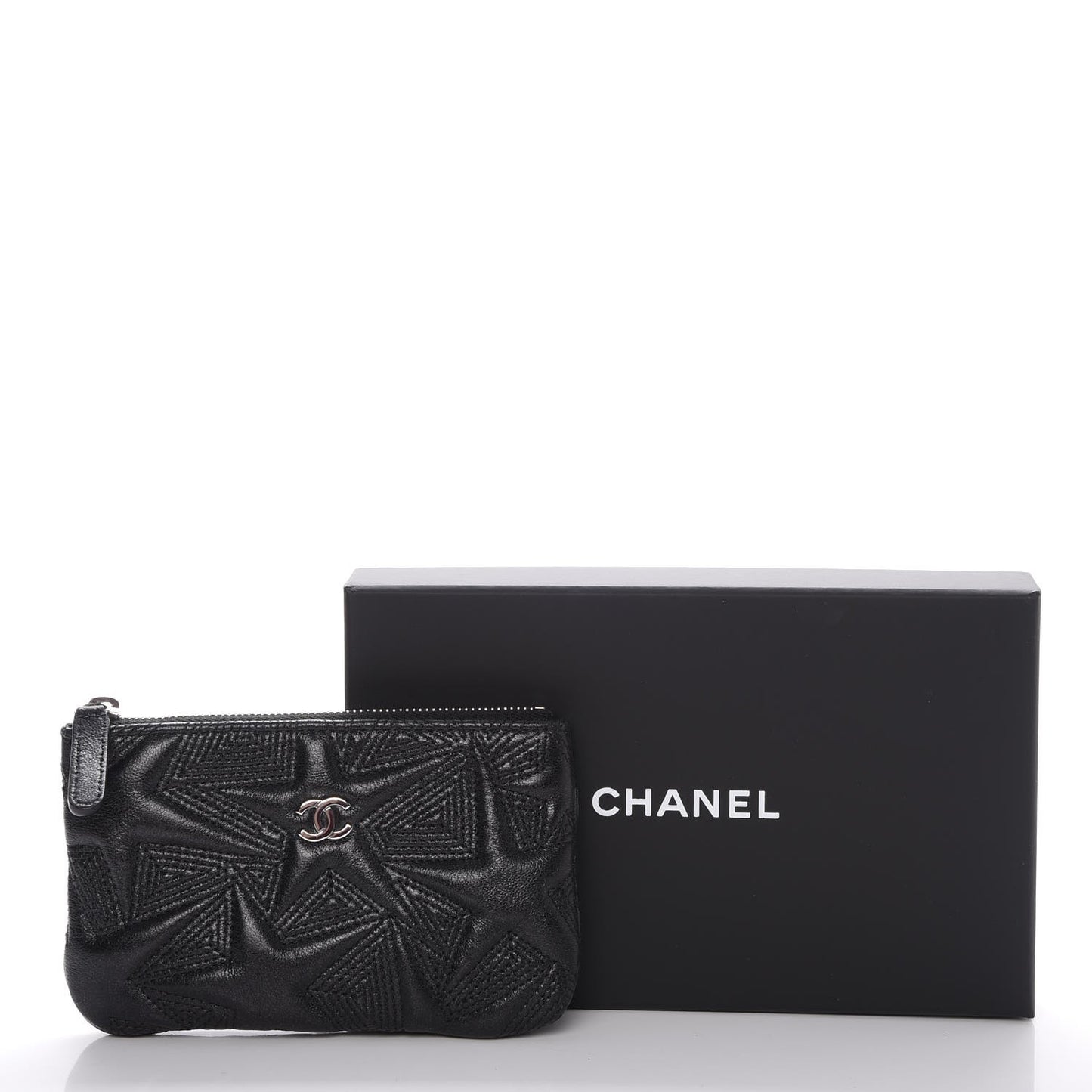 Metallic Lambskin Star Embossed Coin Purse Case Black