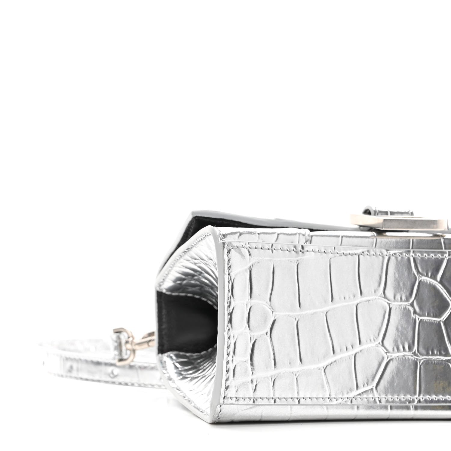 Balenciaga Metallic Calfskin Crocodile Embossed Hourglass Top Handle Bag XS Silver 8 of 9
