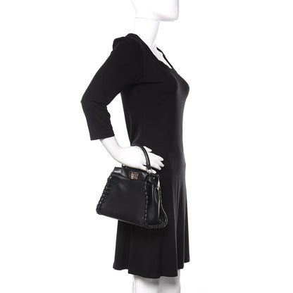 Fendi Nappa Lace Up Mini Peekaboo Iconic Satchel Black 2 of 10