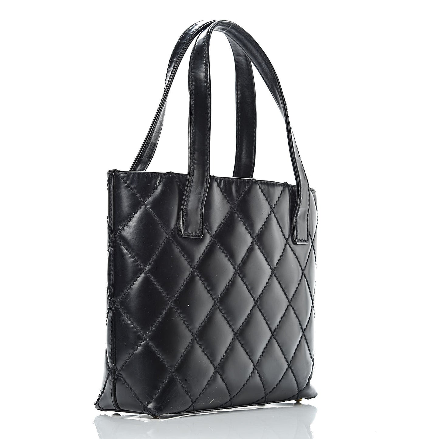 Calfskin Quilted Small Surpique Stitch Tote Black
