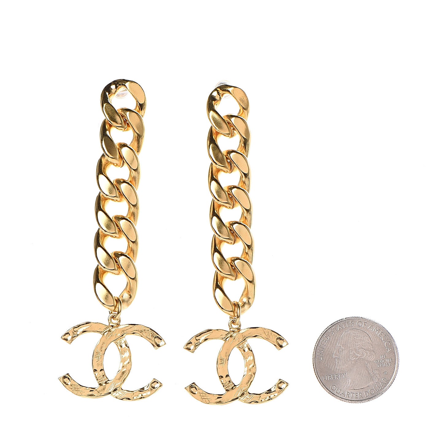 Metal CC Pick Drop Earrings Gold