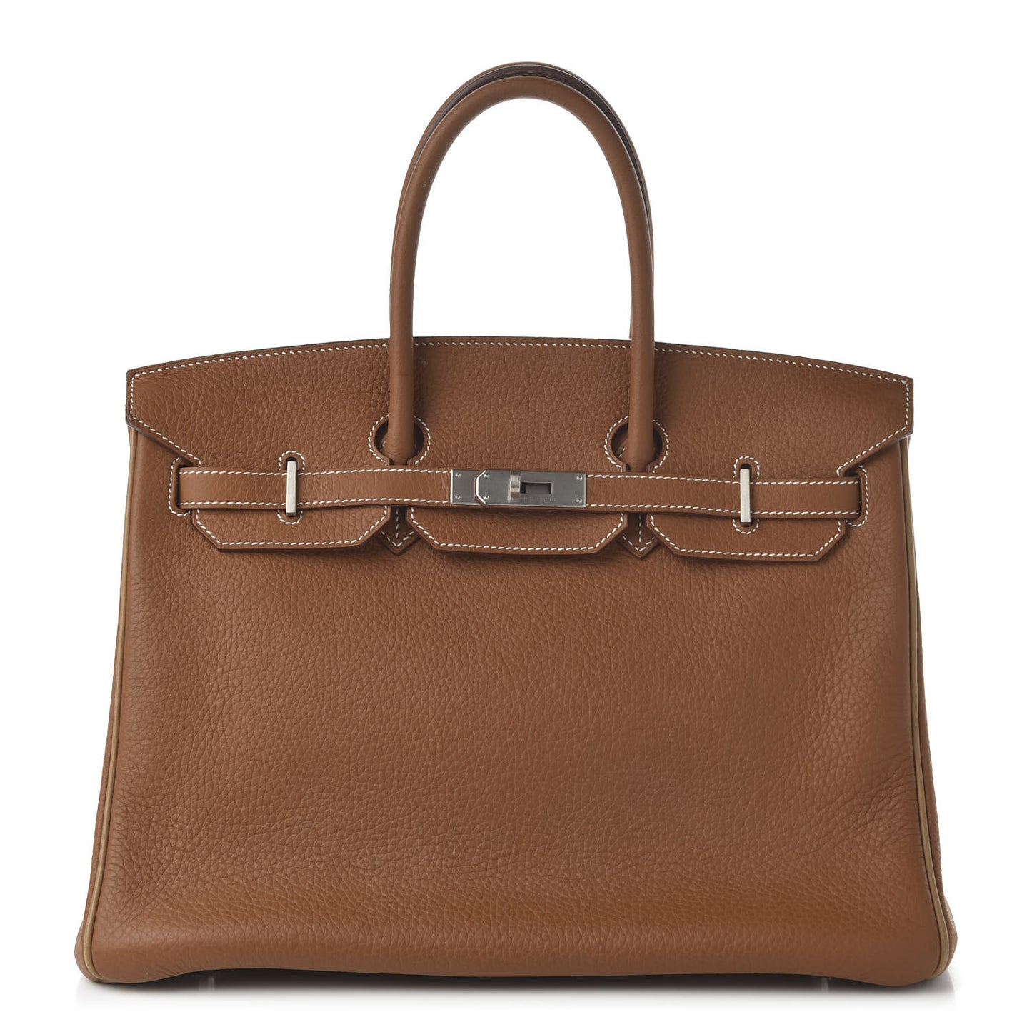 Taurillon Clemence Horseshoe Birkin 35 Gold Camel Tabac
