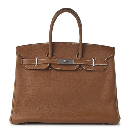 Hermes Taurillon Clemence Horseshoe Birkin 35 Gold Camel Tabac 1 of 10