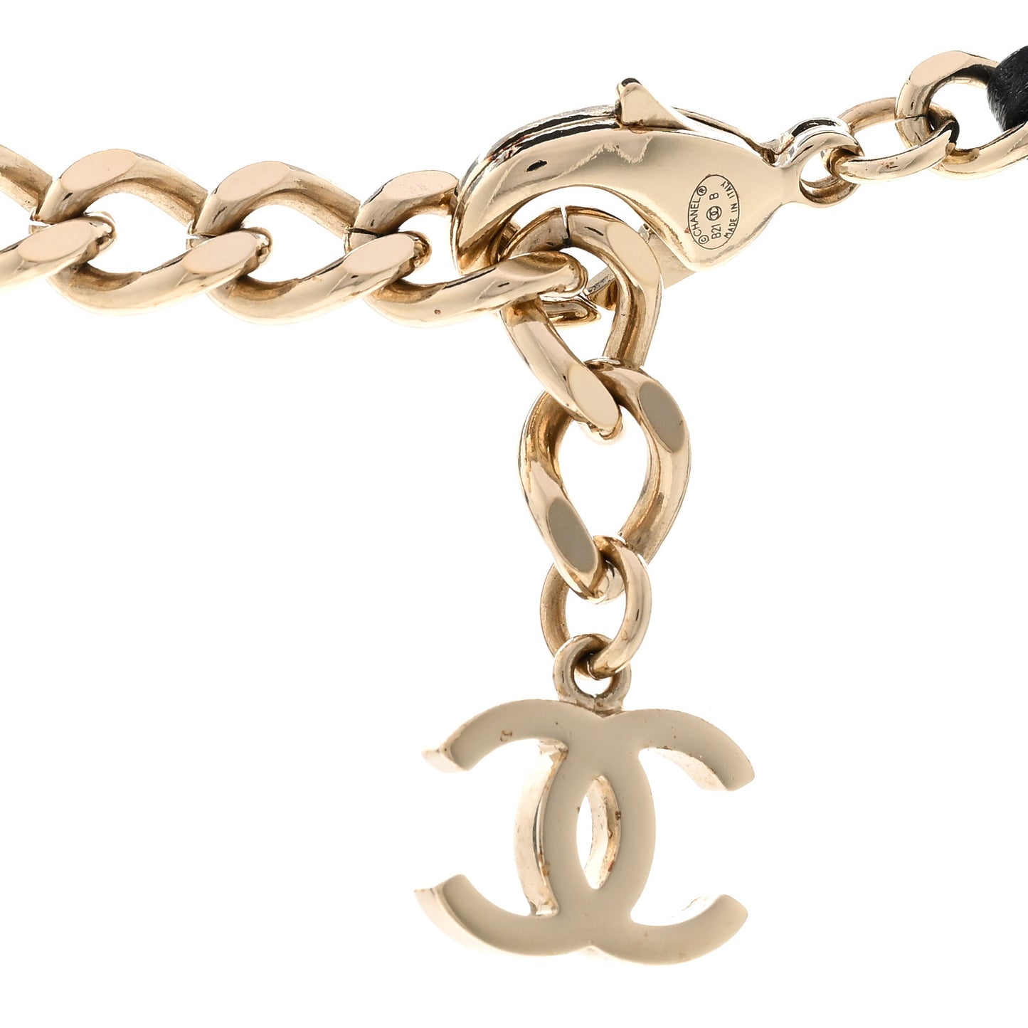 Metal Lambskin Crystal CC Choker Necklace Black Gold