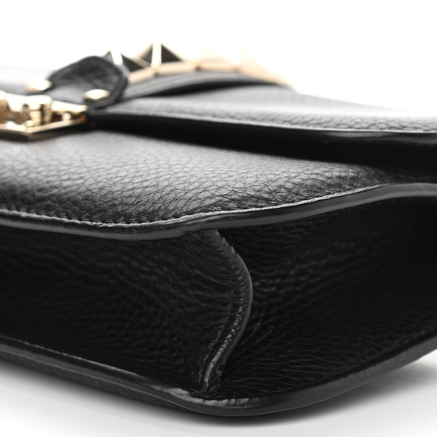 Pebbled Calfskin Medium Glam Lock Rockstud Flap Black