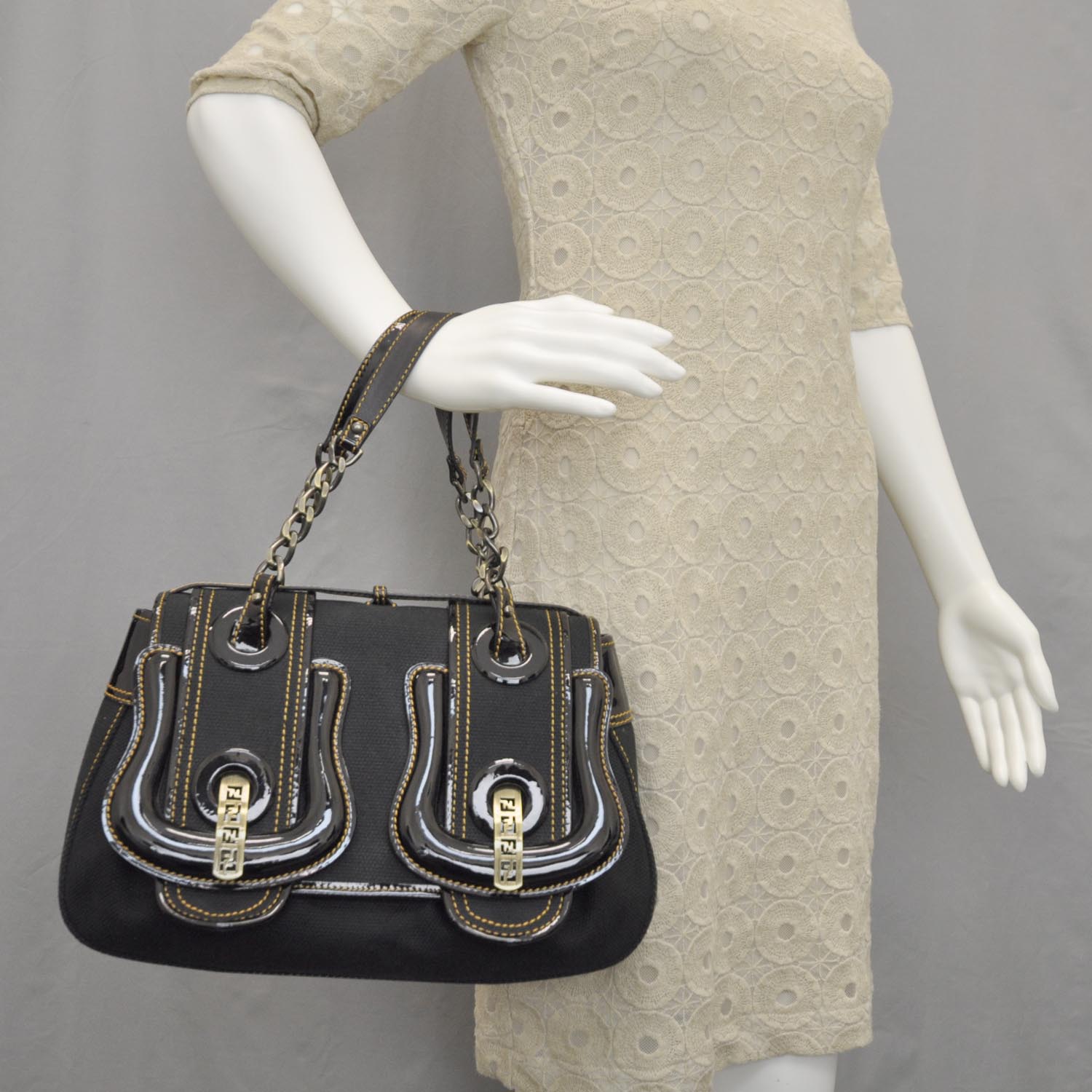 Fendi Toile Patent B Bag Black 2 of 10