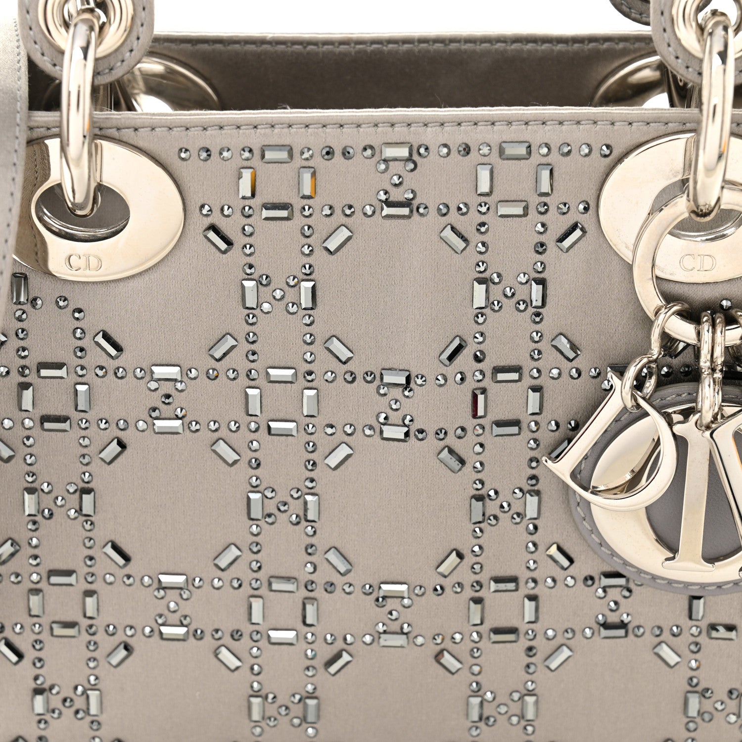 Christian Dior Satin Crystal Cannage Mini Lady Dior Gray 8 of 10