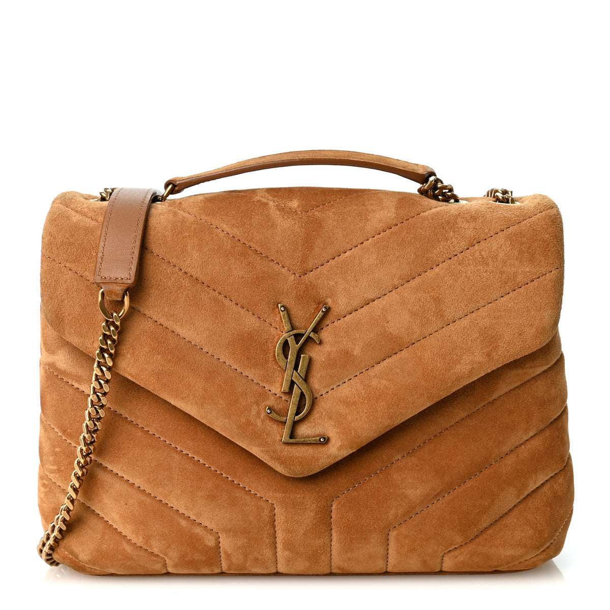 Saint Laurent Suede Calfskin Y Quilted Monogram Small Loulou Chain Satchel Cinnamon 1 of 9