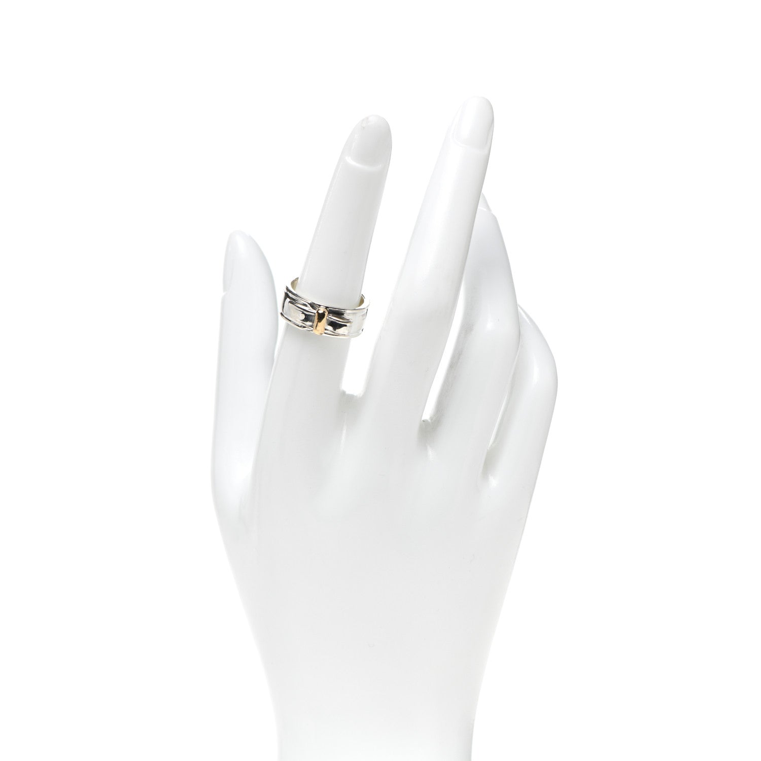 Hermes Sterling Silver 18K Yellow Artemis Ribbon Ring 54 6.75 2 of 4